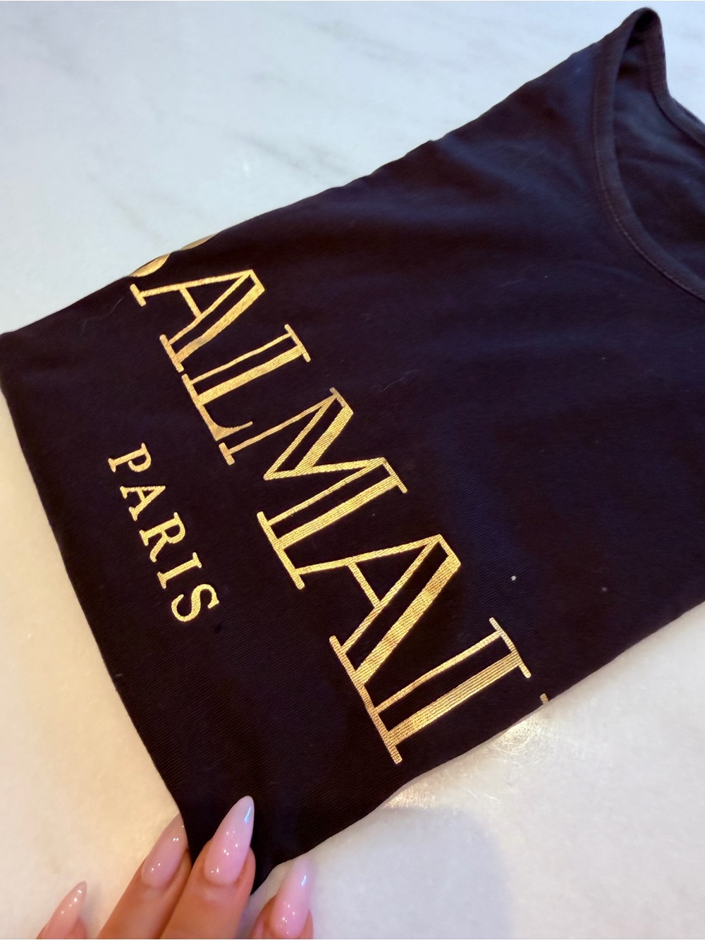 Balmain Black Tee with Gold BALMAIN Paris Logo